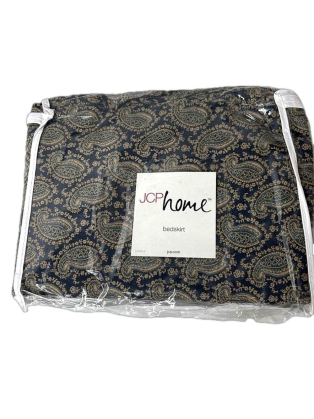 JCP Home Star Valley Queen Bedskirt Paisley Floral Print Navy Blue Gold Classic